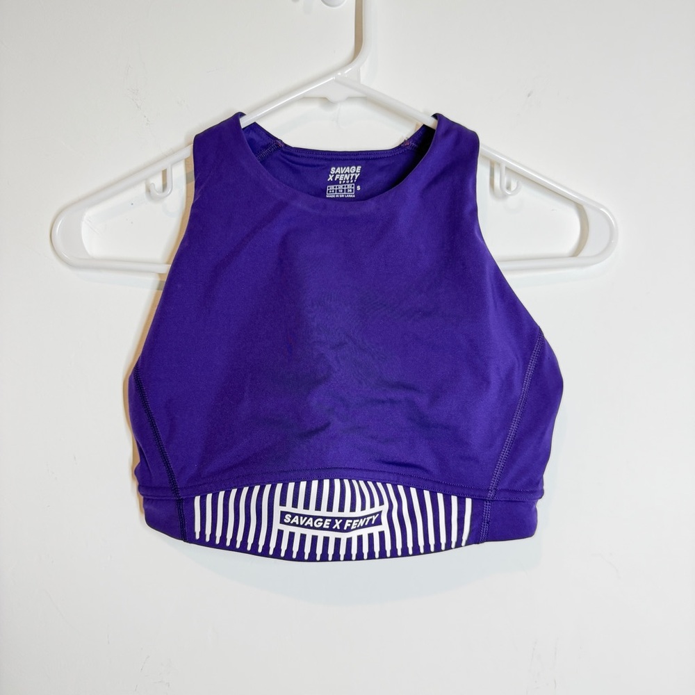 Savage X Fenty Sport Purple High Neck Racerback Crop Top Sports Bra - Size S